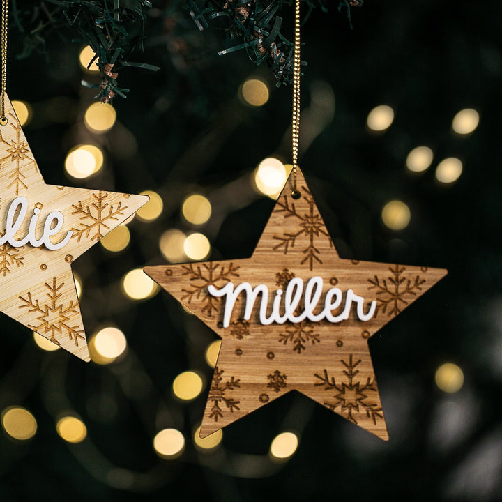 Two personalized Christmas baubles with &