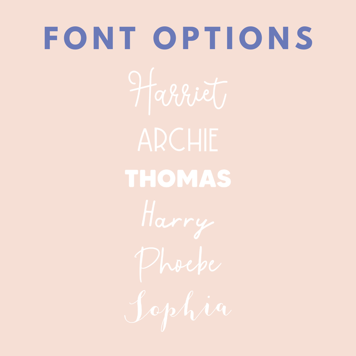 Font options for the personalised night light by love from seventeen