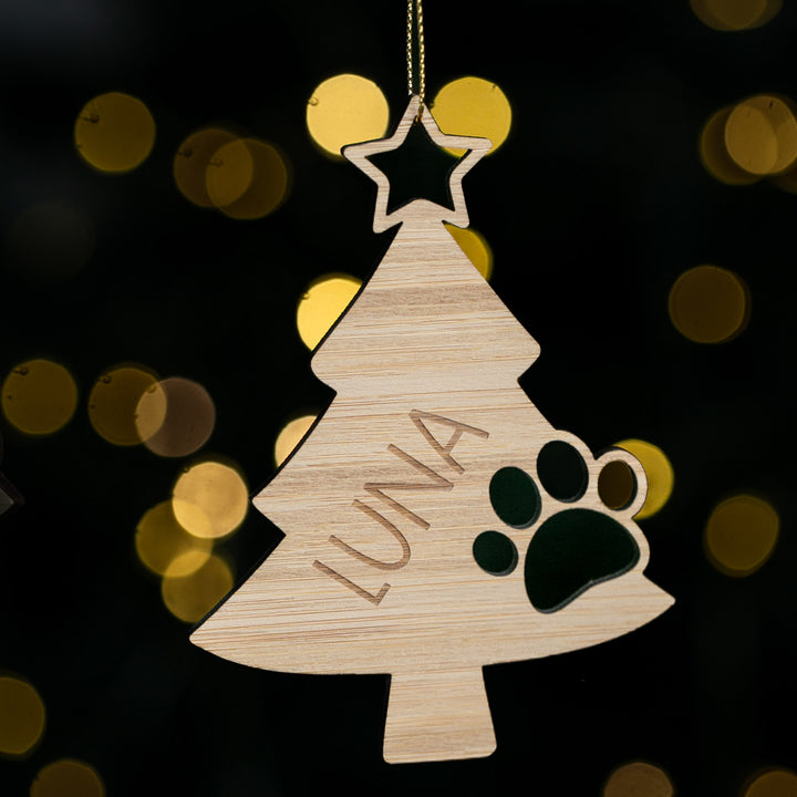 Wooden Christmas tree ornament with &