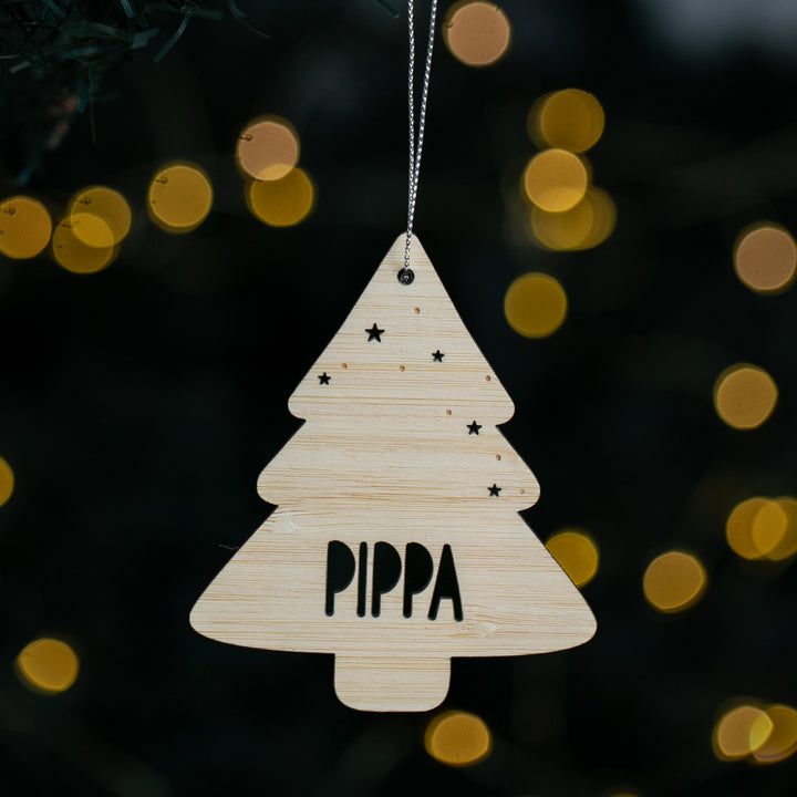 Wooden Christmas tree ornament with &