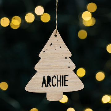 Wooden Christmas tree ornament with &
