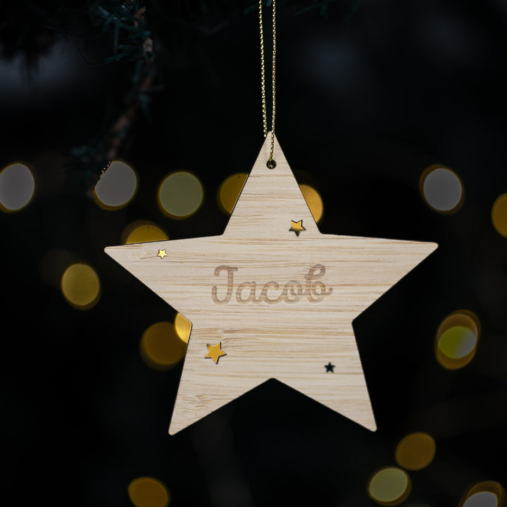 Wooden star-shaped ornament with &