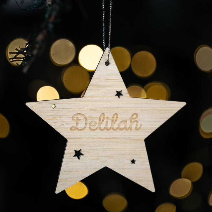 Wooden star ornament with &