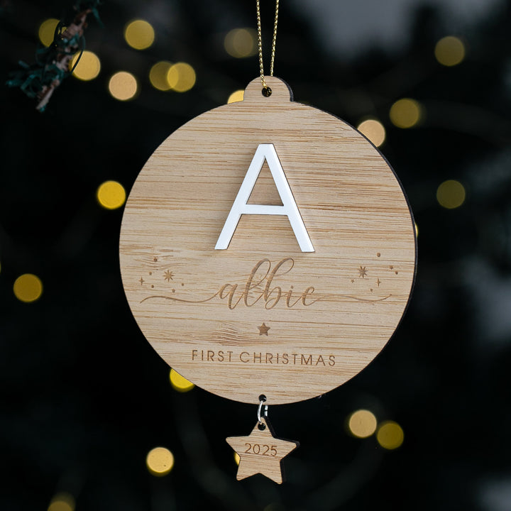Wooden Christmas ornament with letter &
