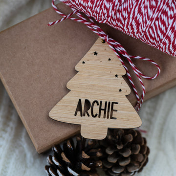 Wooden Christmas tree ornament with &