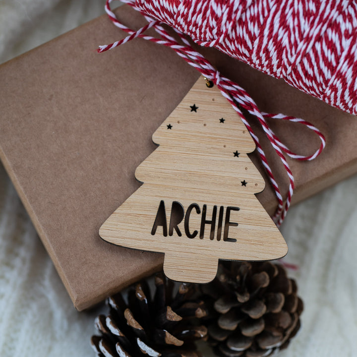 Wooden Christmas tree ornament with &