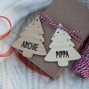 Wooden Christmas tree ornaments with &