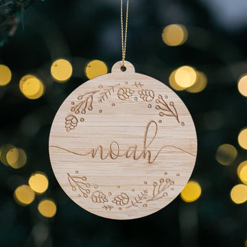 Wooden ornament with engraved name &