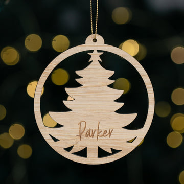 Wooden Christmas tree ornament with &