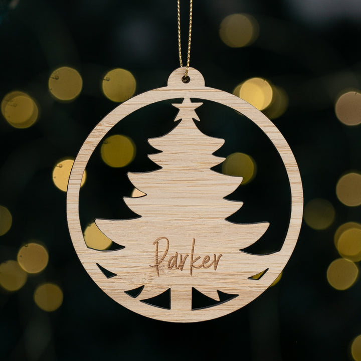 Wooden Christmas tree ornament with &