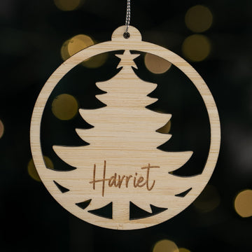 Wooden Christmas tree ornament with &