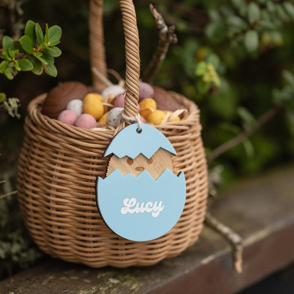 Personalised Chick Me Out Easter Tag in bamboo by Love from Seventeen NZ — $14