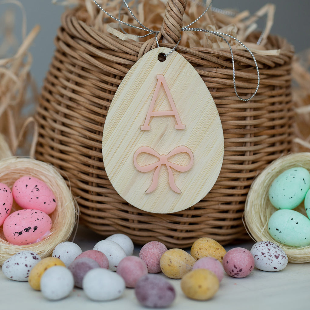 Personalised Easter Bow Tag laser-cut from bamboo by Love from Seventeen NZ — $14