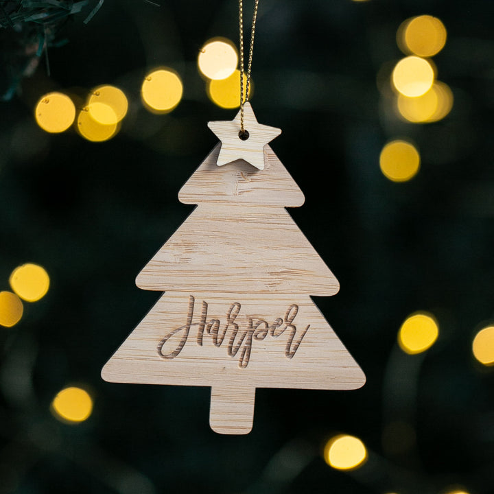 Wooden Christmas tree ornament with &