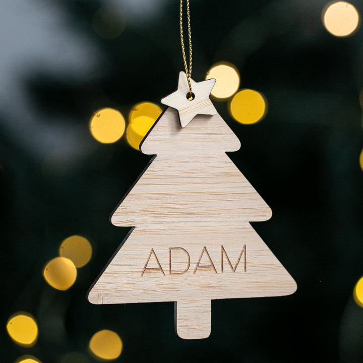 Wooden Christmas tree ornament with &