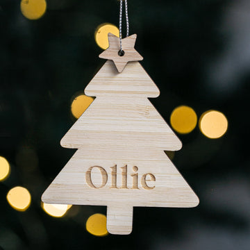 Wooden Christmas tree ornament with &