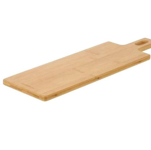 A Personalised Bamboo Platter/Serve Board (Two Sizes Available) with a handle and hanging hole, shown on a white background.