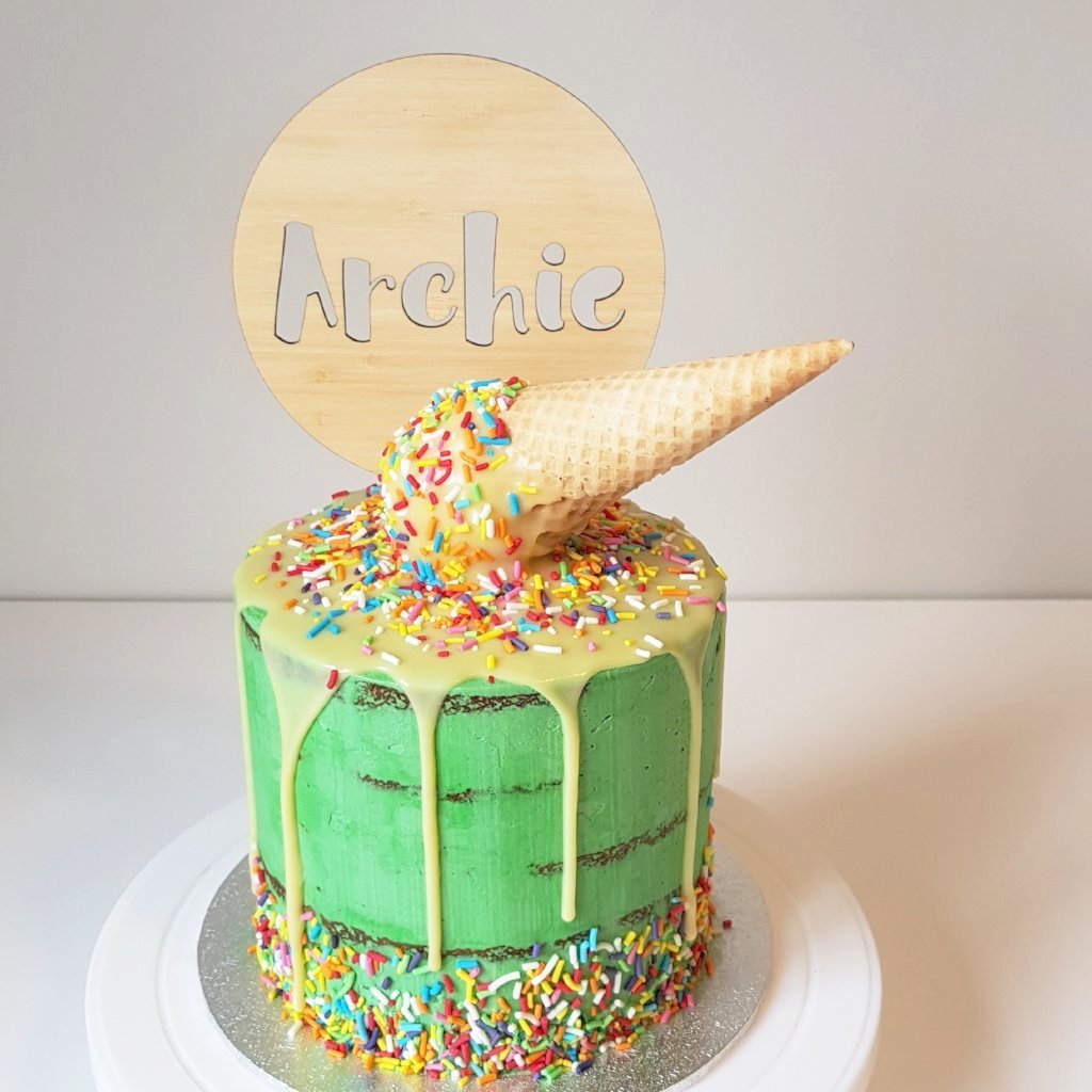 Round personalised cake topper in acrylic by Love from Seventeen NZ — from $19