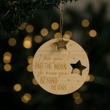 A round bamboo Christmas ornament with a quote &