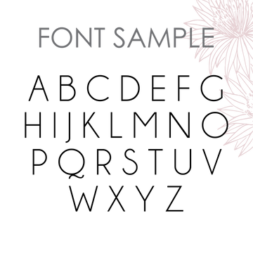 A minimalist font sample features the uppercase English alphabet in thin, sans-serif letters. "FONT SAMPLE" appears above light floral line art—ideal for custom made Personalised Earring Holder acrylic display designs.