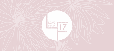 A pink voucher with a white floral arrangement and the Love From 17 logo.